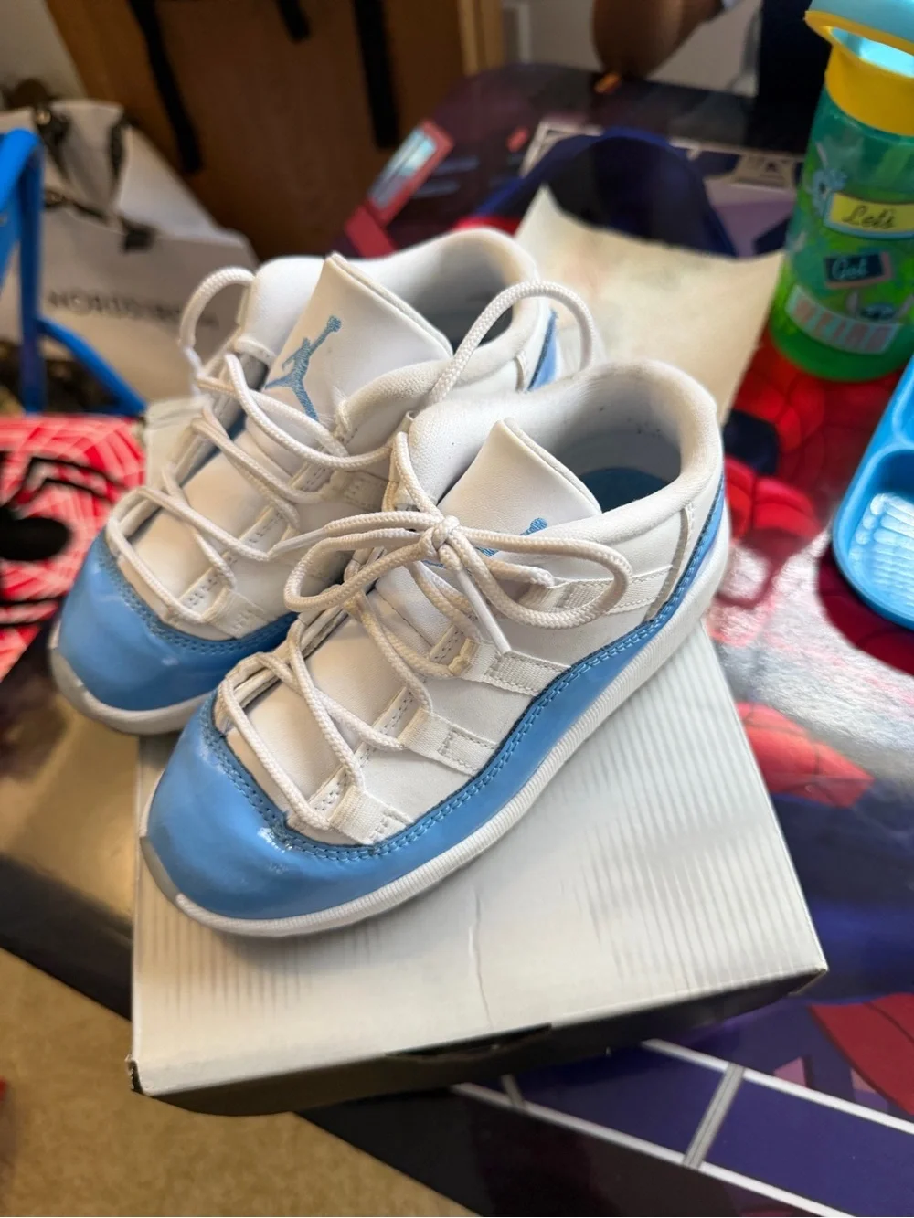 Jordan Kids White and Light Blue Low-Top Sneakers